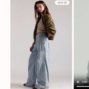 We The Free People Breezy Denim Pull-On Wide Leg Jeans in Dusk Small NEW NWT